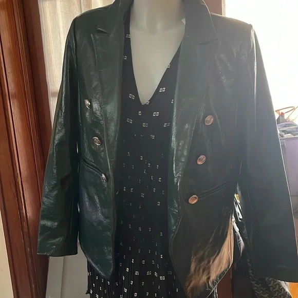 Walter Baker Green Double-Breasted Jacket 100% lamb leather